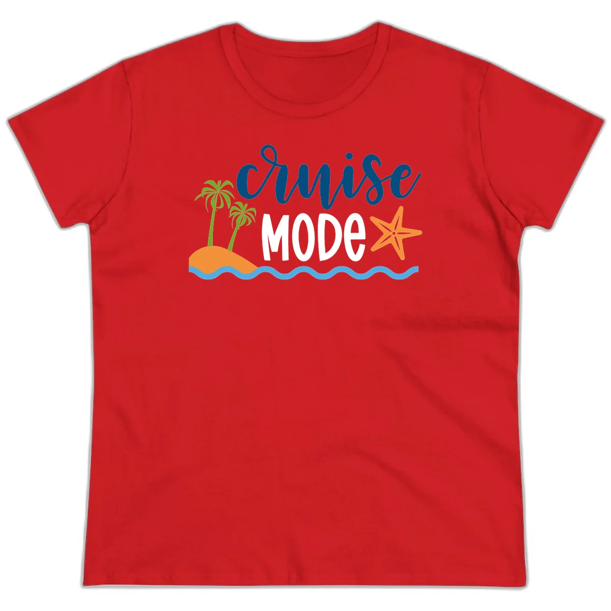 Cruise Mode Wavy Vibes Ladies Tee in Red