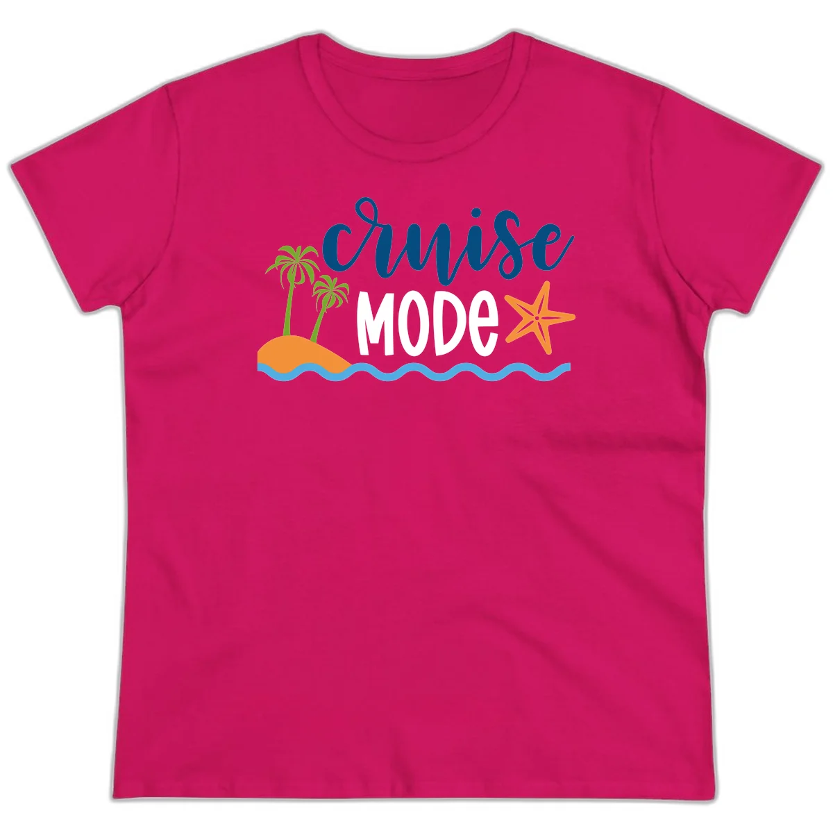Cruise Mode Wavy Vibes Ladies Tee in Heliconia