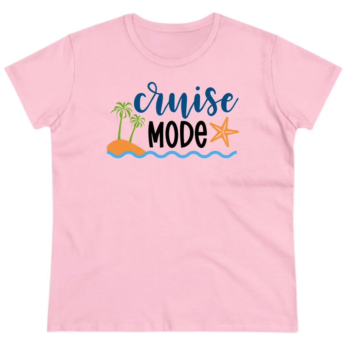 Cruise Mode Wavy Vibes Ladies Tee in Light Pink