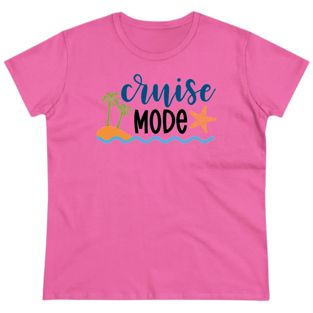 Cruise Mode Wavy Vibes Ladies Tee in Azalea
