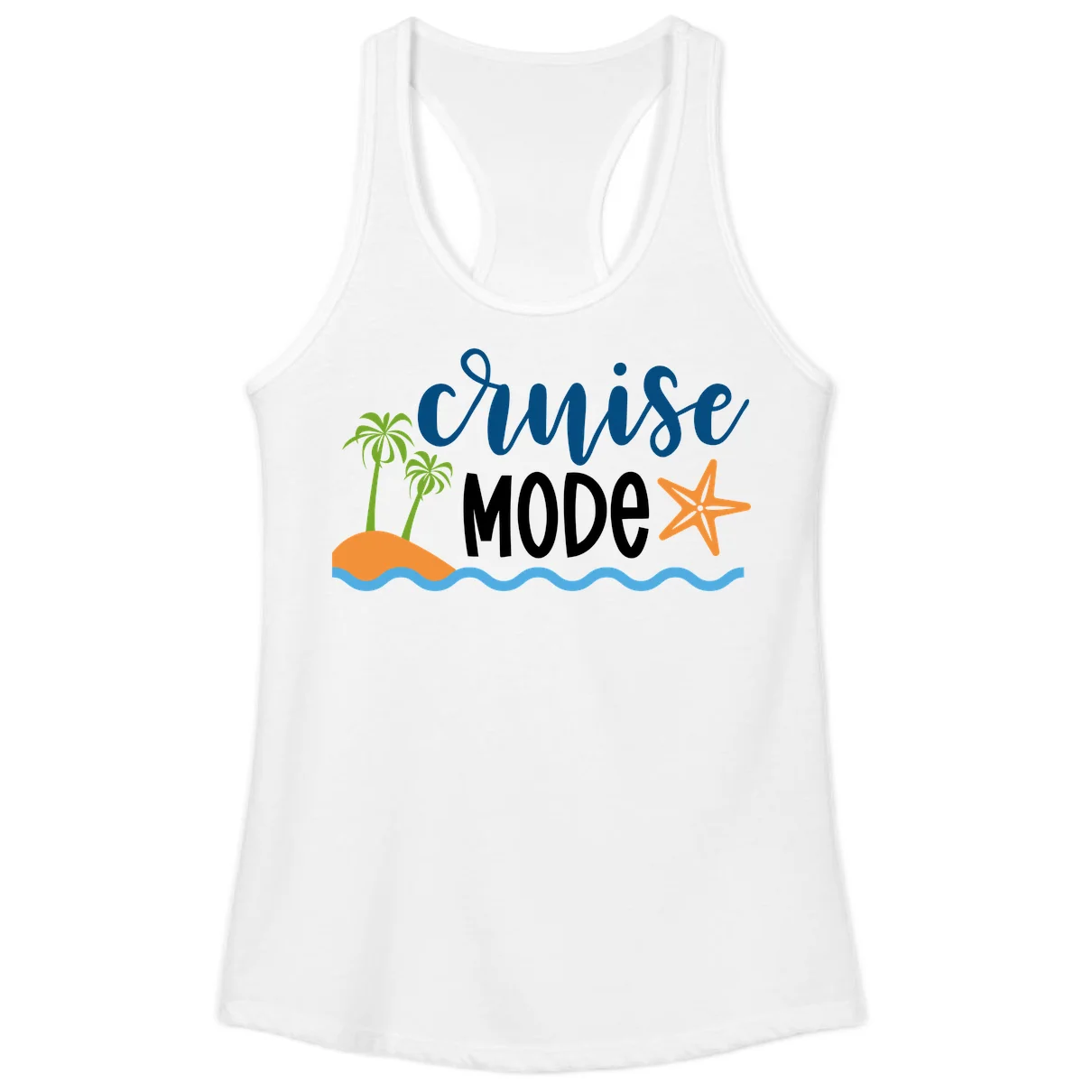 Cruise Mode Wavy Vibes Ladies Tank in White