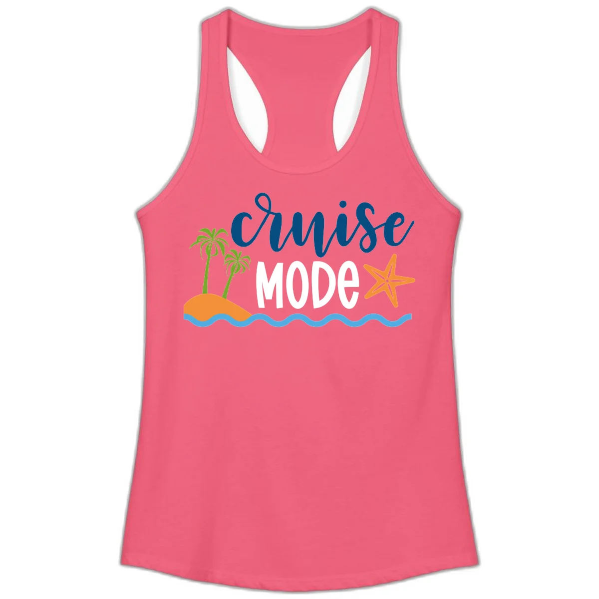 Cruise Mode Wavy Vibes Ladies Tank in Hot Pink