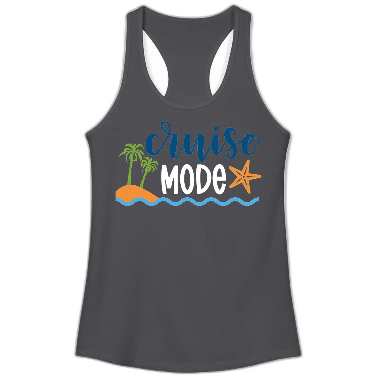 Cruise Mode Wavy Vibes Ladies Tank in Solid Dark Gray