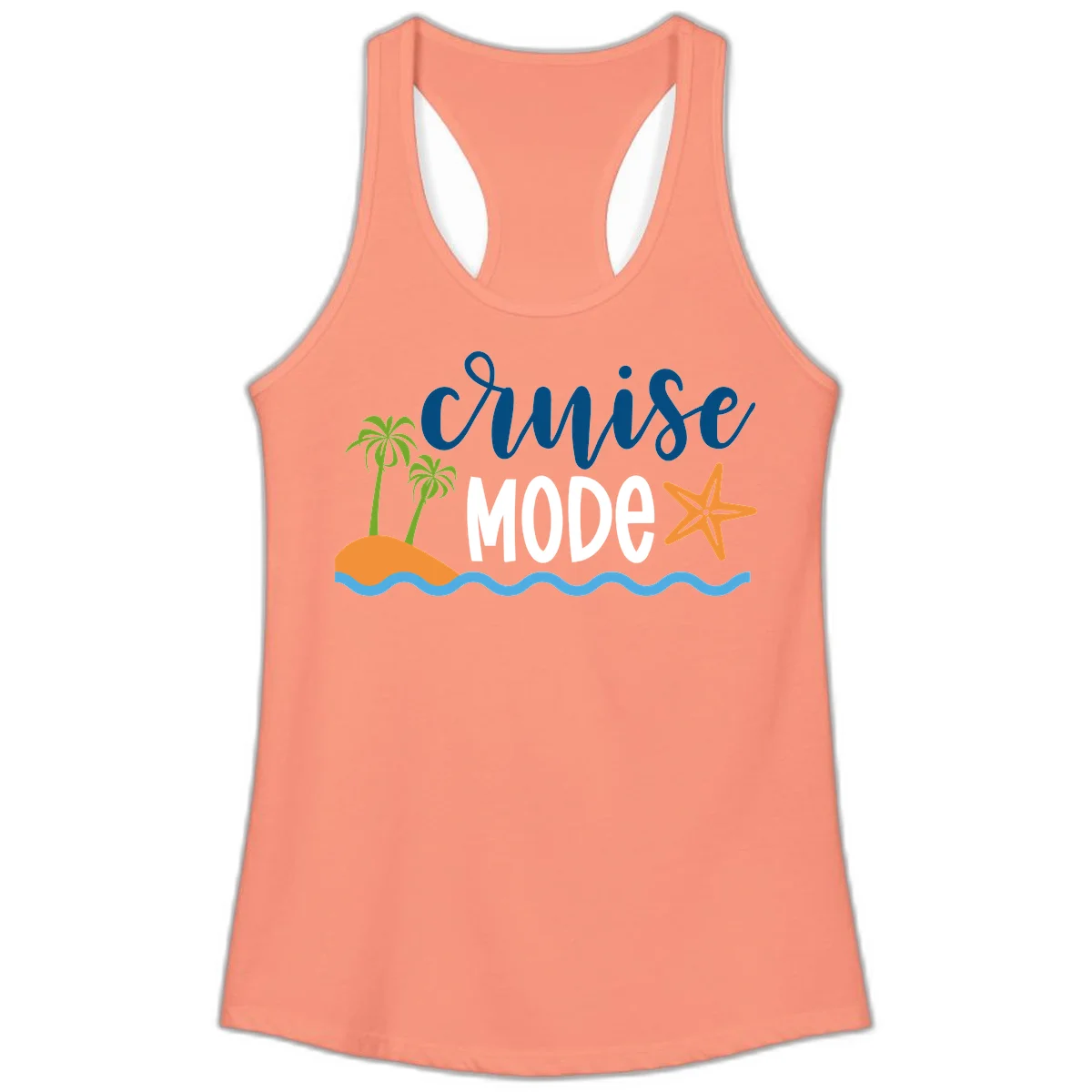 Cruise Mode Wavy Vibes Ladies Tank in Solid Light Orange