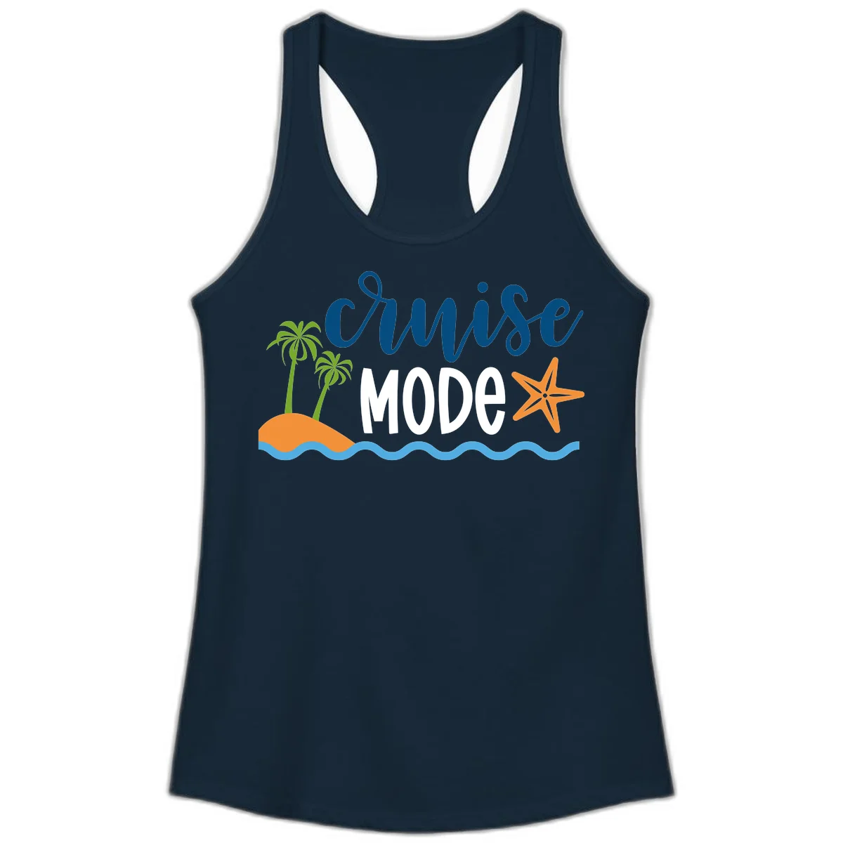 Cruise Mode Wavy Vibes Ladies Tank in Solid Midnight Navy