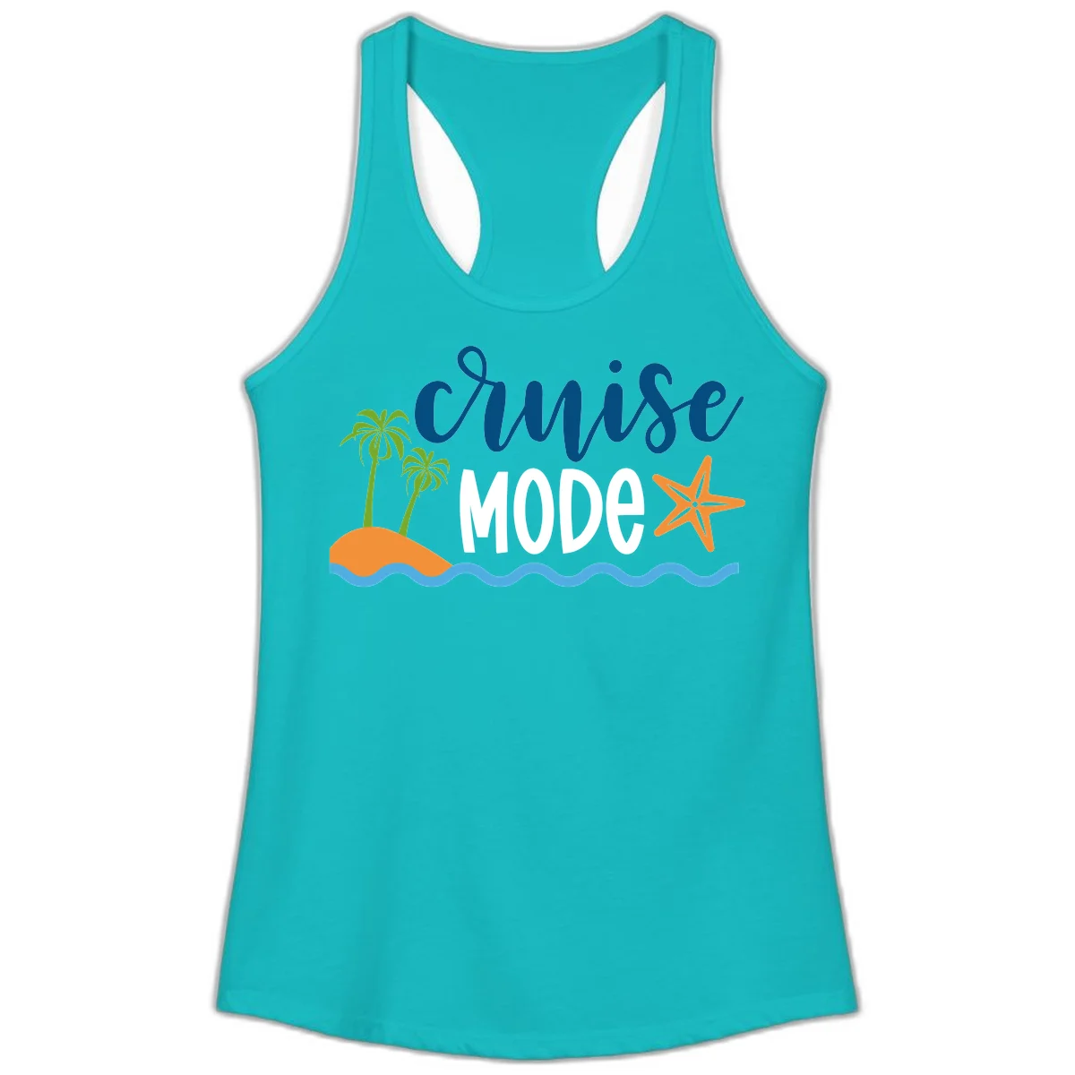 Cruise Mode Wavy Vibes Ladies Tank in Tahiti Blue