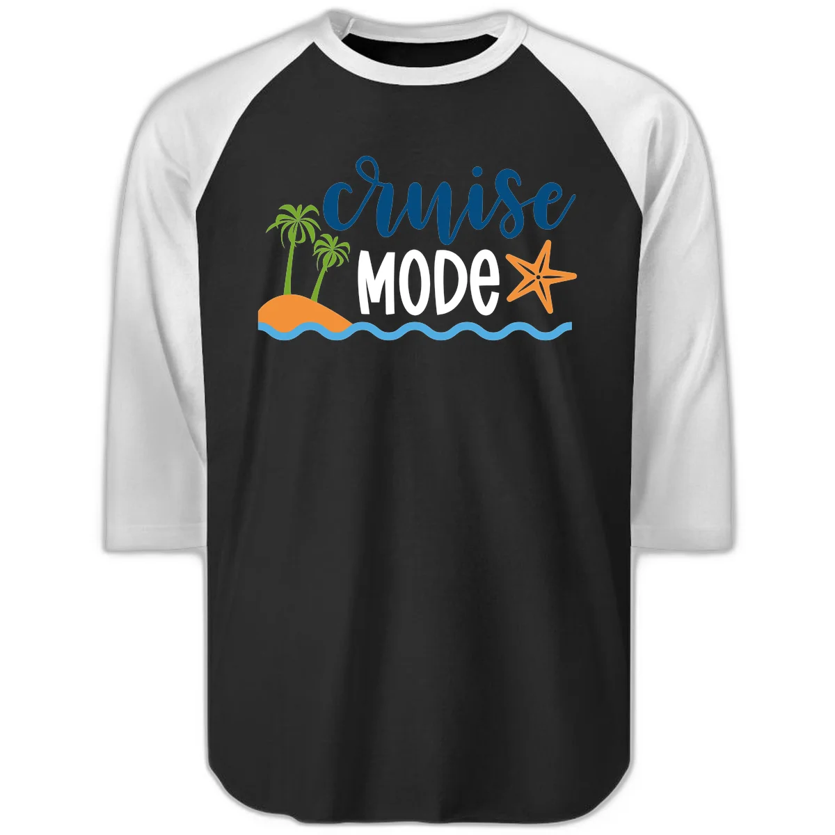 Cruise Mode Wavy Vibes Raglan 3/4 in Black White