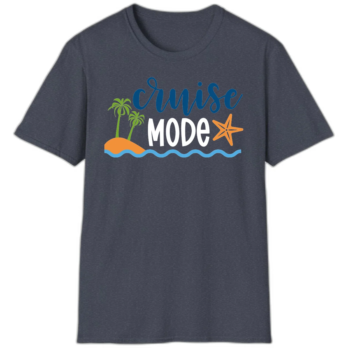 Cruise Mode Wavy Vibes T-Shirt in Heather Navy