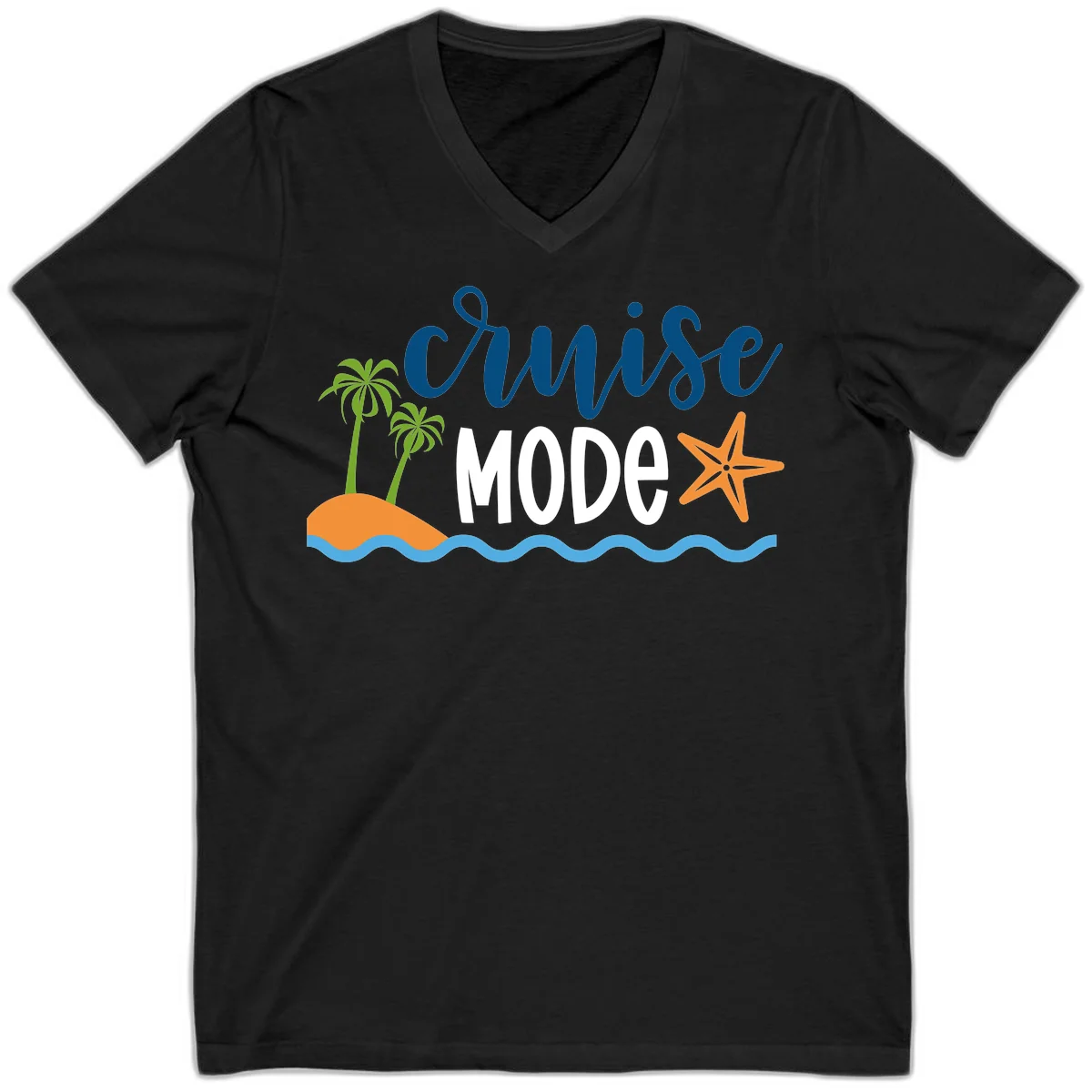 Cruise Mode Wavy Vibes V-Neck in Black