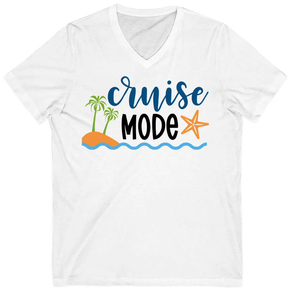 Cruise Mode Wavy Vibes V-Neck in White
