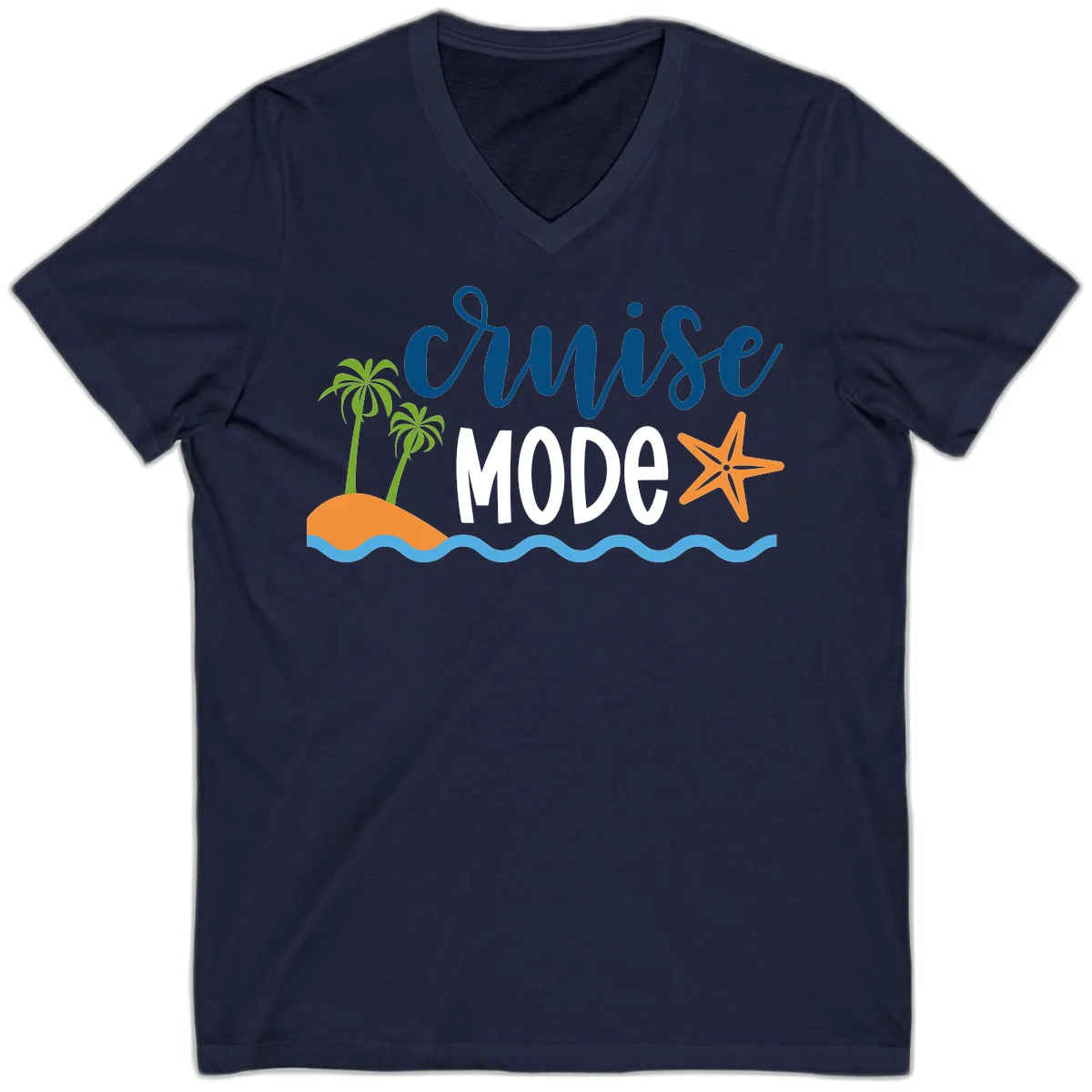 Cruise Mode Wavy Vibes V-Neck in Navy