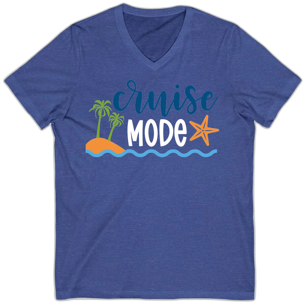 Cruise Mode Wavy Vibes V-Neck in Heather True Royal