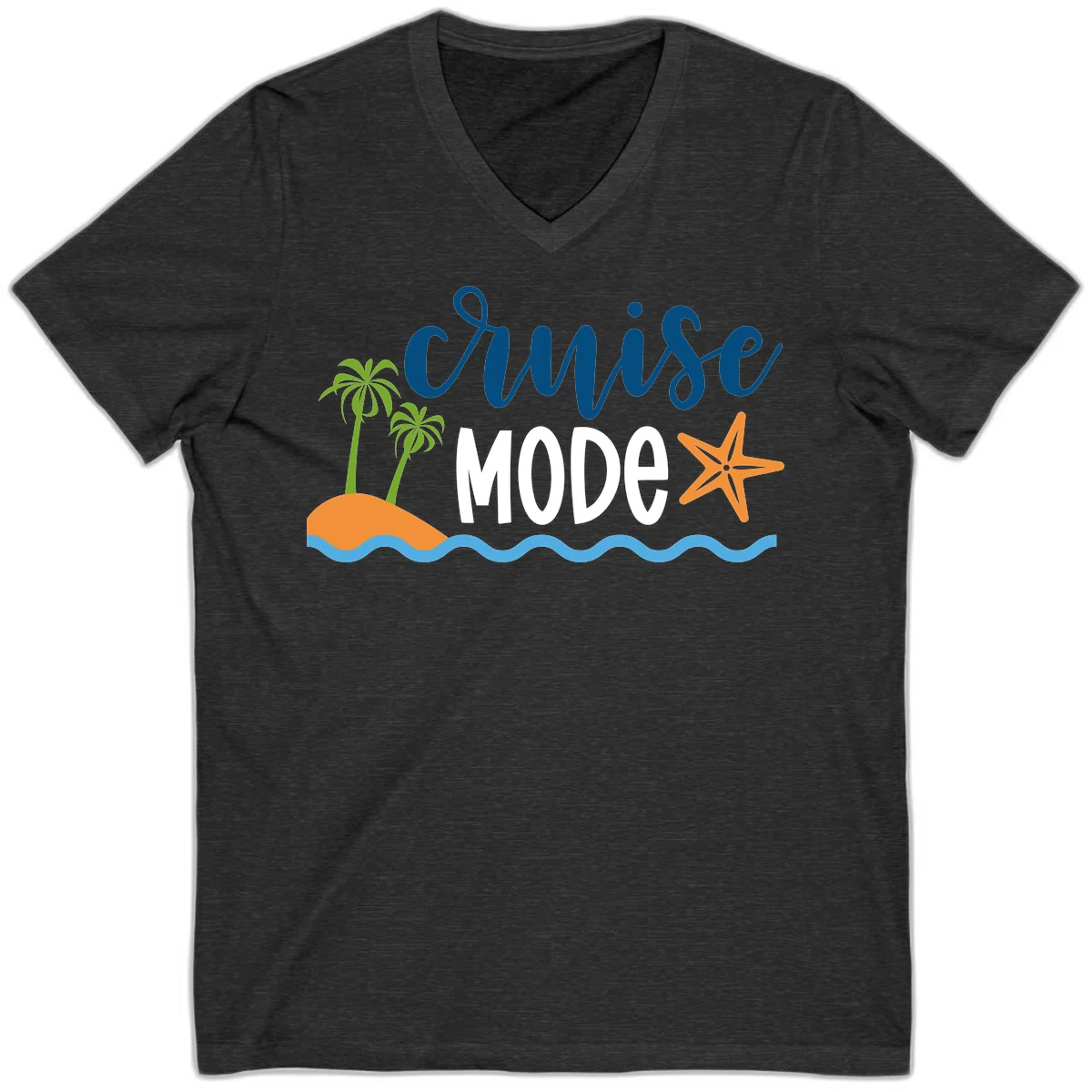 Cruise Mode Wavy Vibes V-Neck in Dark Grey Heather