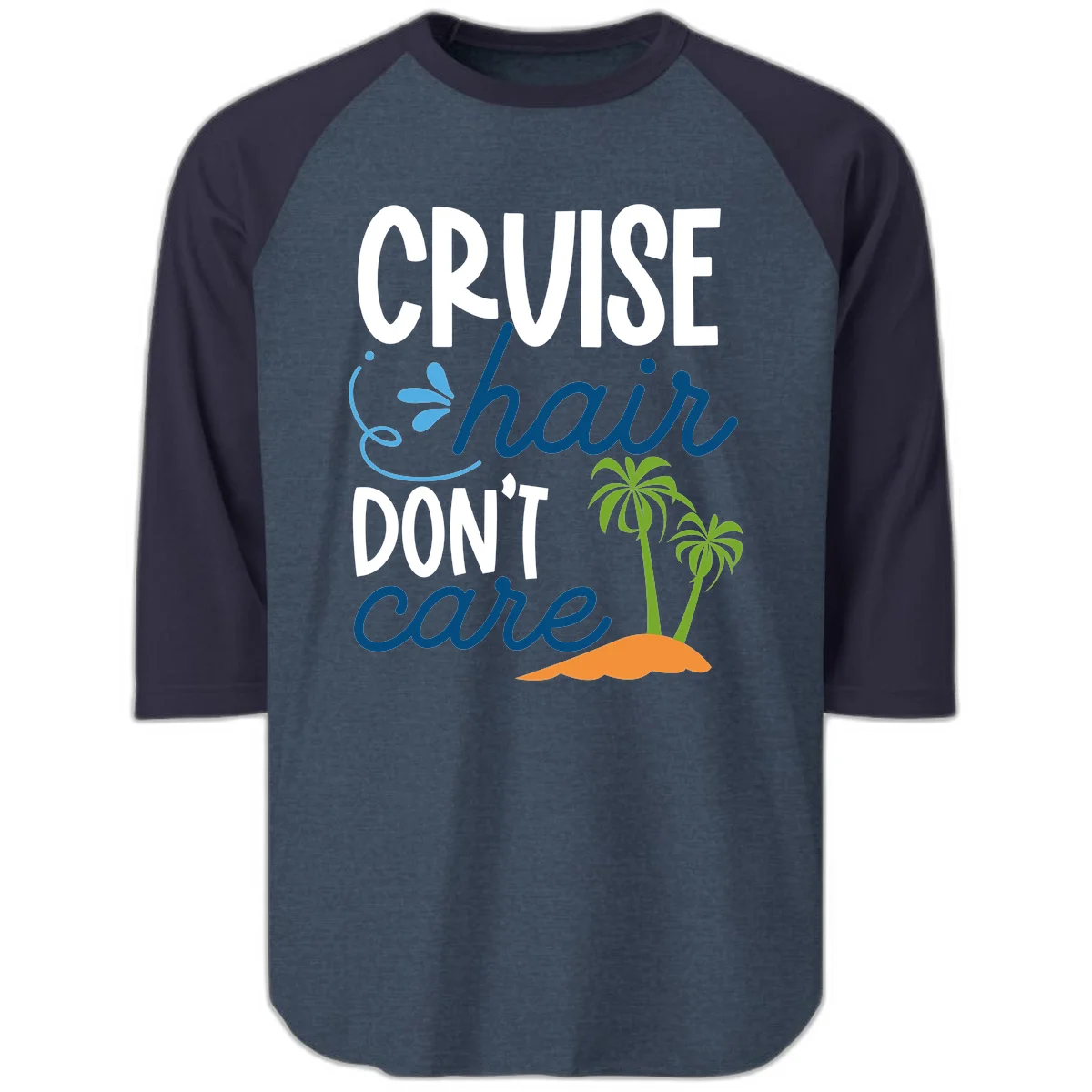Cruise Hair Don't Care Raglan 3/4 Sleeve in Heather Denim Navy