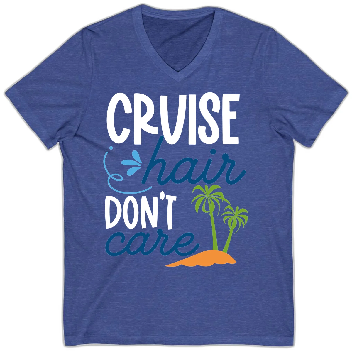 Cruise Hair Don't Care V-Neck T-Shirt in Heather True Royal