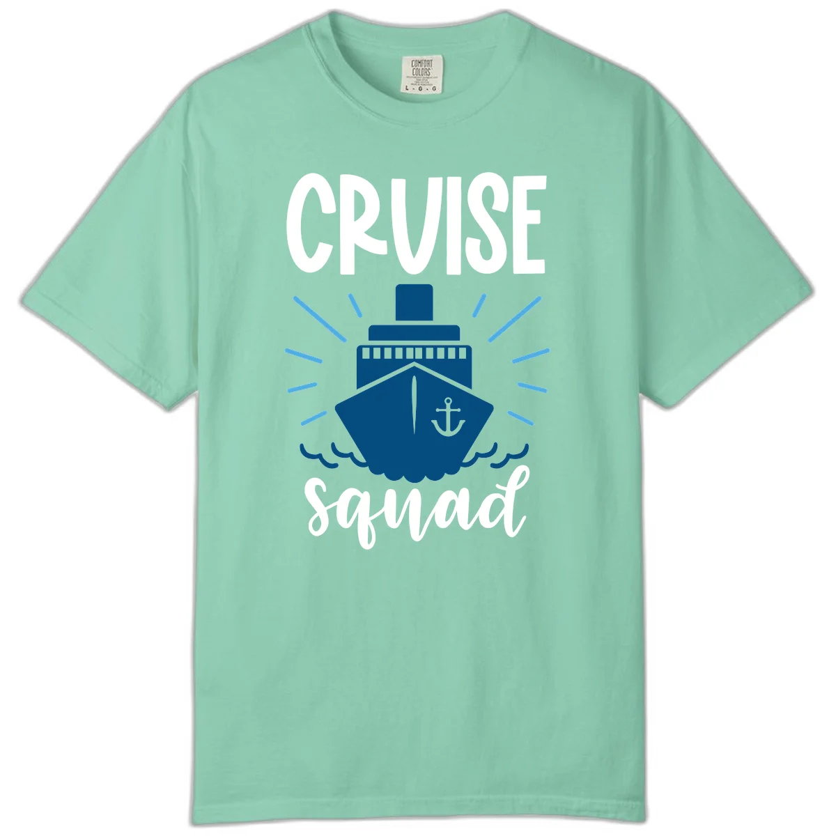 Cruise Squad Ship Anchor Design Comfort Color Tee in Island Reef