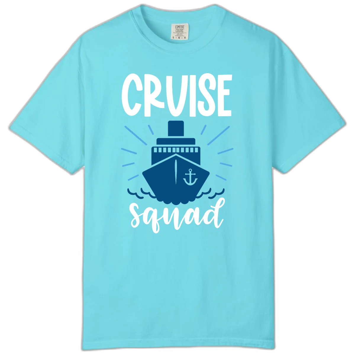 Cruise Squad Ship Anchor Design Comfort Color Tee in Lagoon Blue