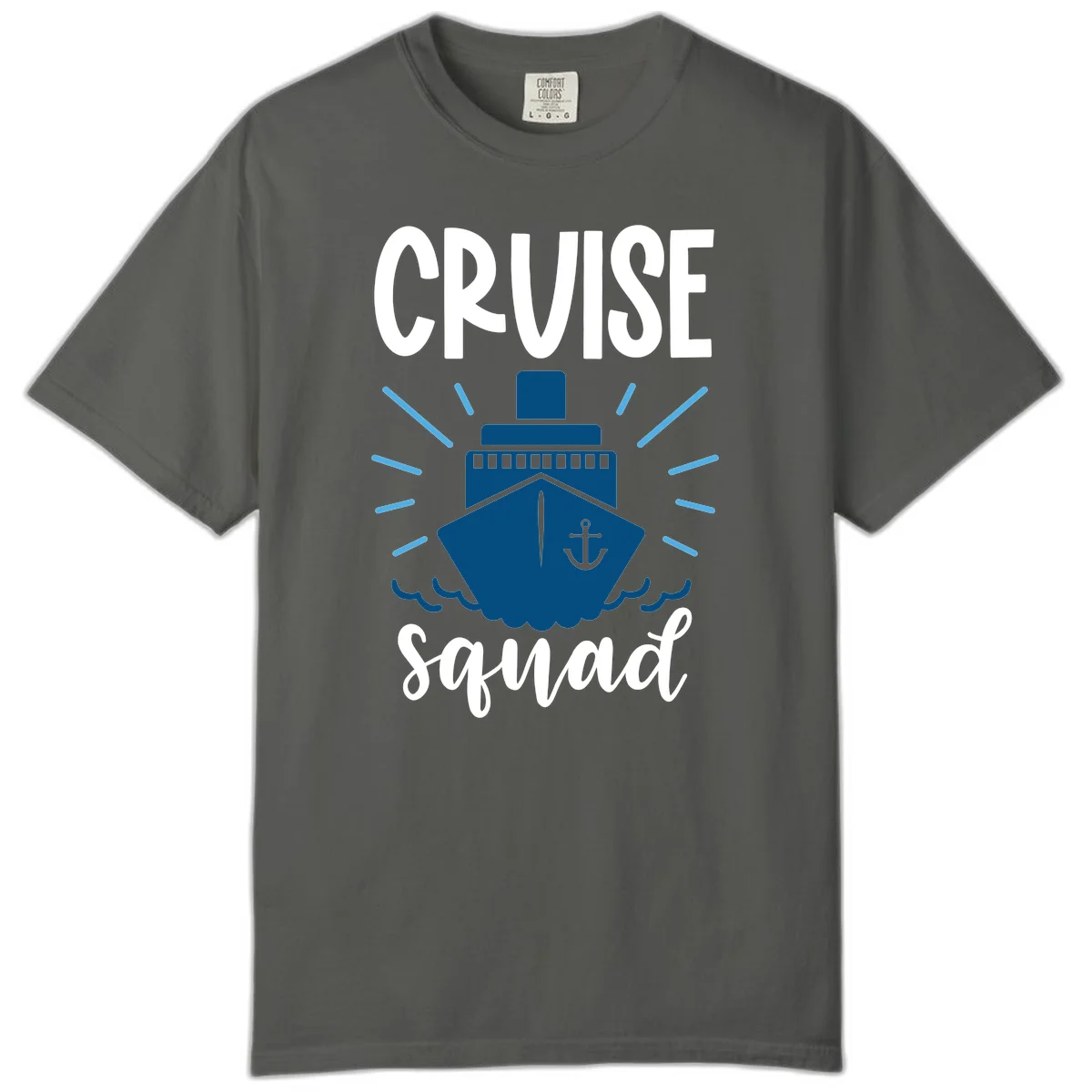 Cruise Squad Ship Anchor Design Comfort Color Tee in Pepper