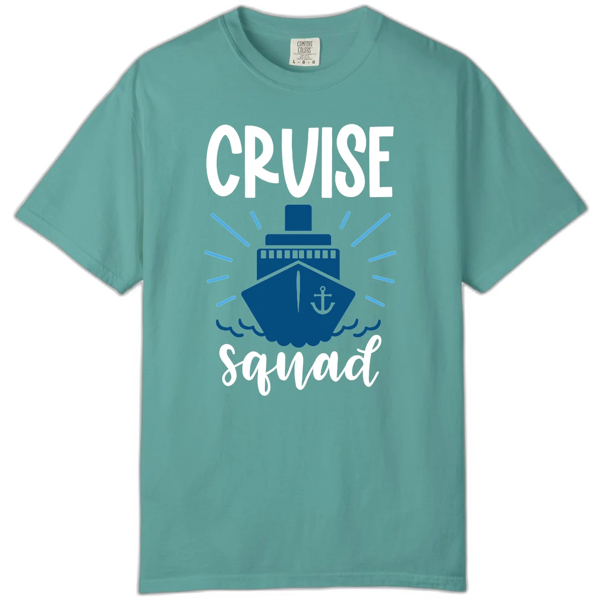 Cruise Squad Ship Anchor Design Comfort Color Tee in Seafoam