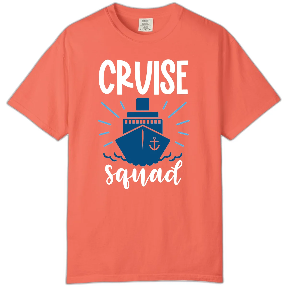 Cruise Squad Ship Anchor Design Comfort Color Tee in Bright Salmon