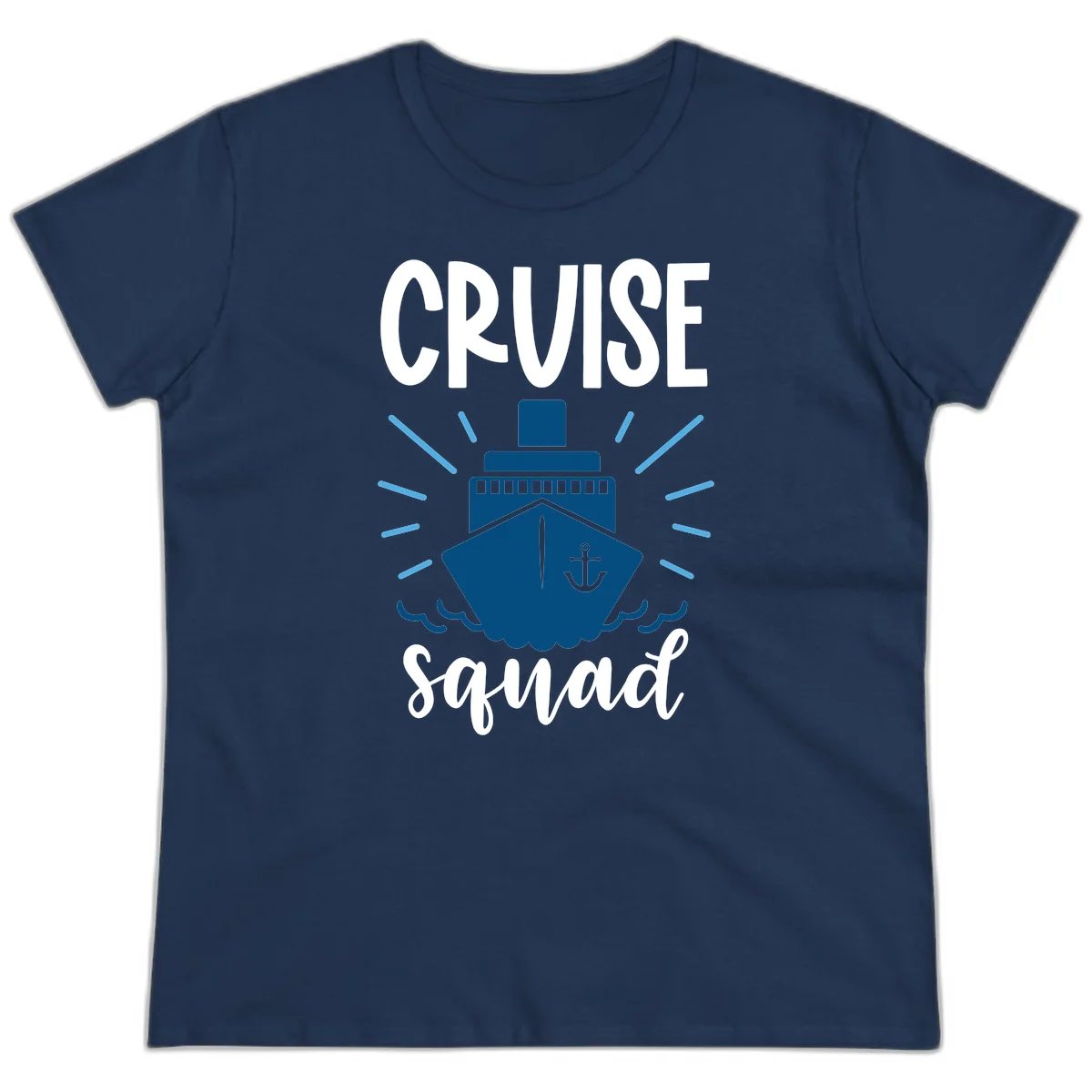 Cruise Squad Ship Anchor Design Ladies Tee in Navy
