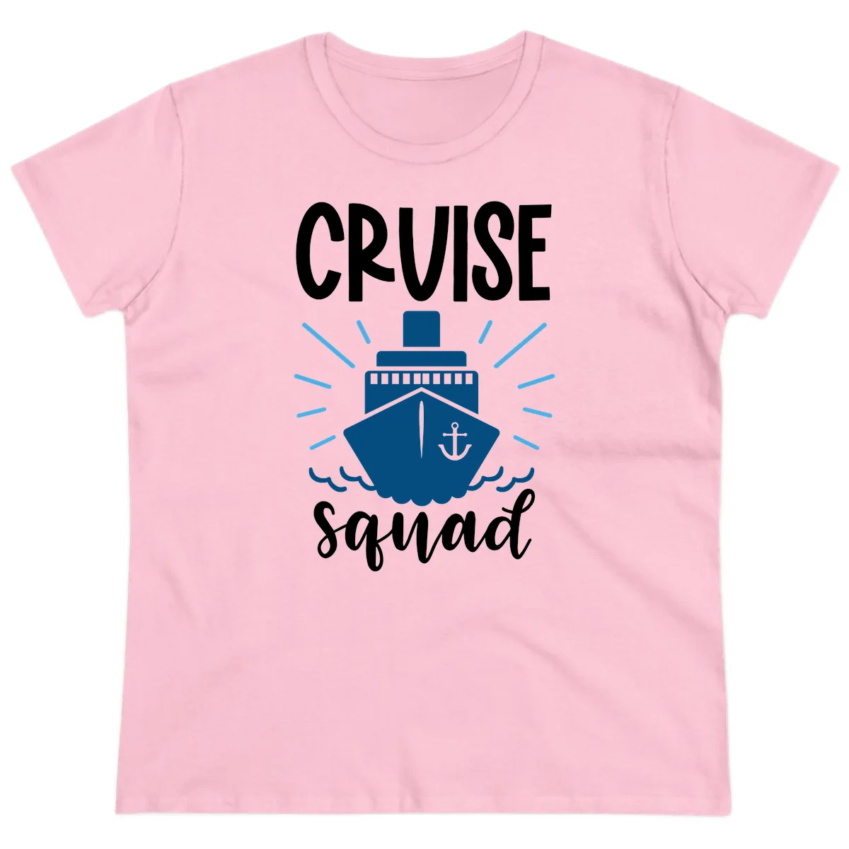 Cruise Squad Ship Anchor Design Ladies Tee in Light Pink