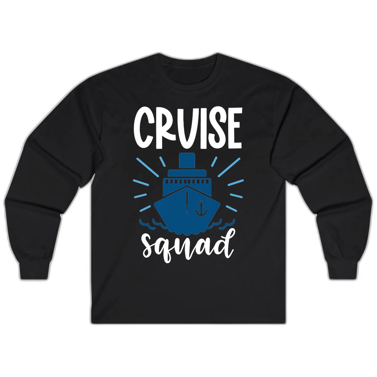 Cruise Squad Ship Anchor Design Long Sleeve Tee in Black