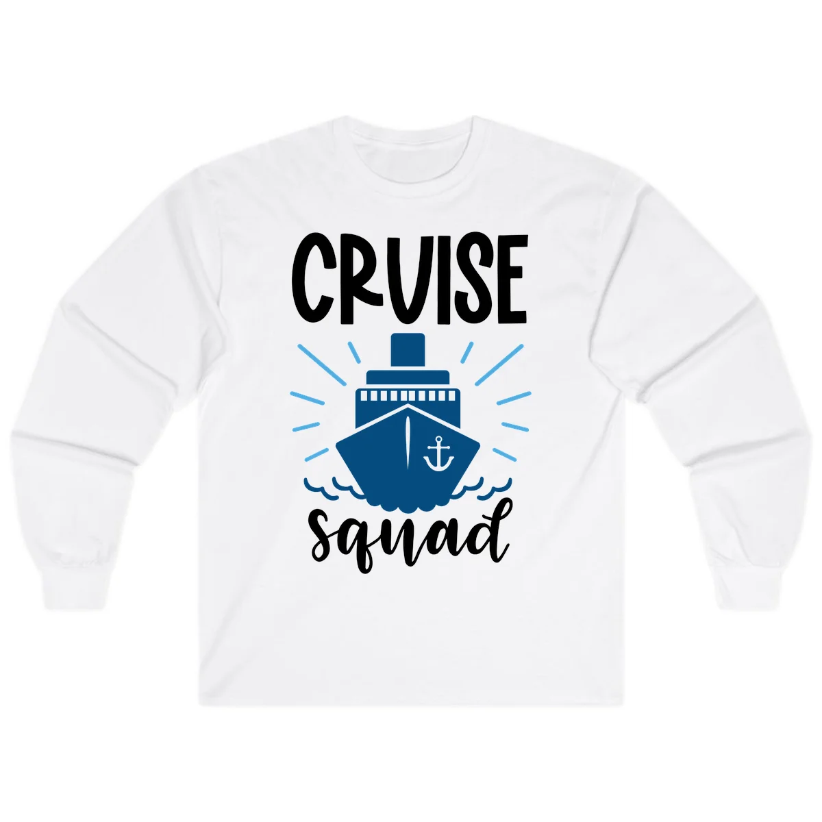 Cruise Squad Ship Anchor Design Long Sleeve Tee in White