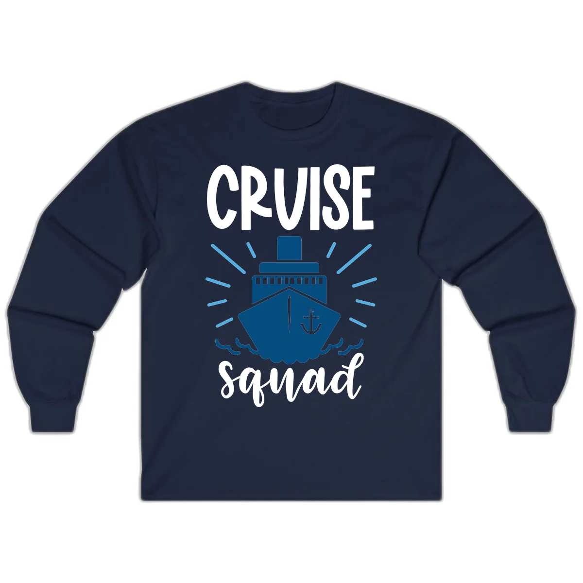 Cruise Squad Ship Anchor Design Long Sleeve Tee in Navy