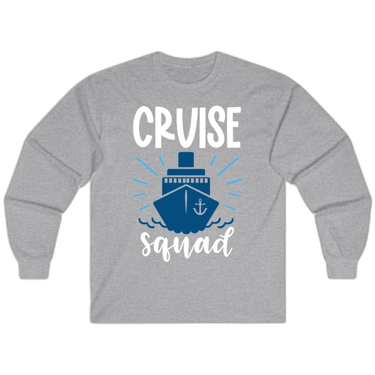 Cruise Squad Ship Anchor Design Long Sleeve Tee in Sport Grey