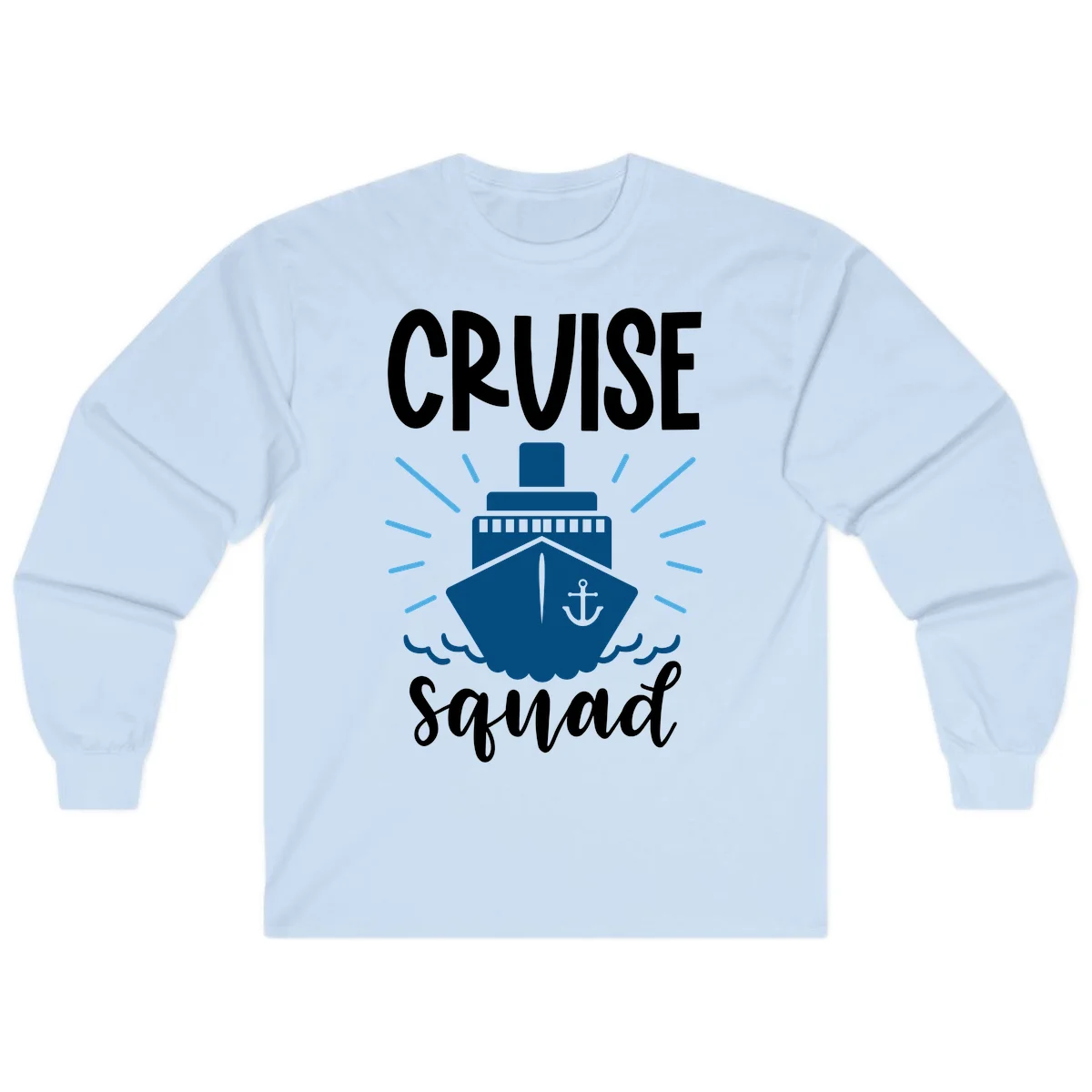 Cruise Squad Ship Anchor Design Long Sleeve Tee in Light Blue