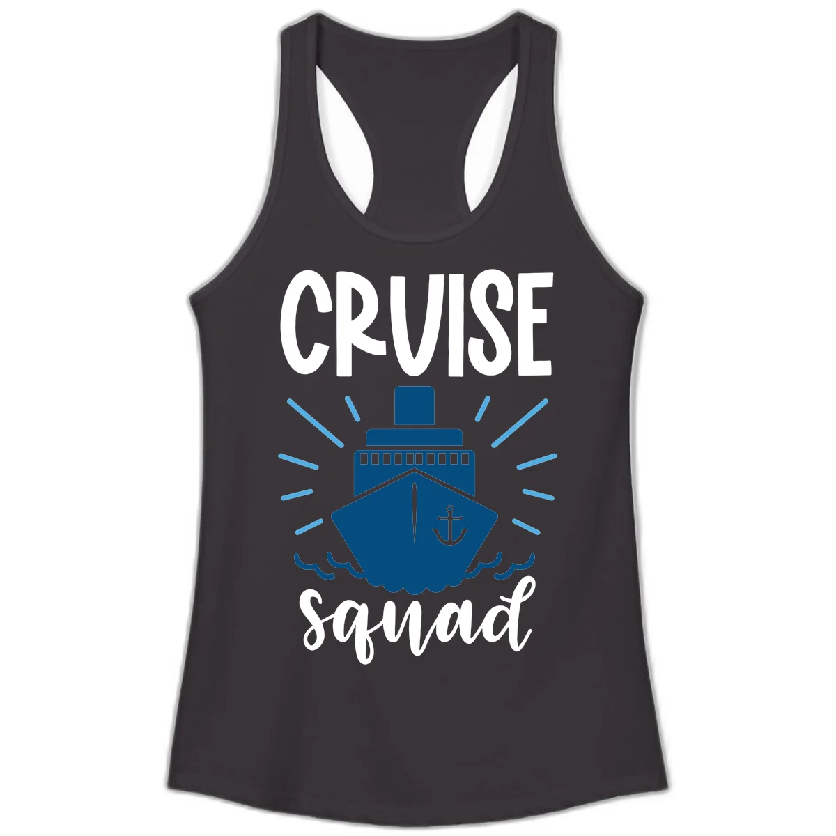 Cruise Squad Ship Anchor Design Ladies Tank Top in Black
