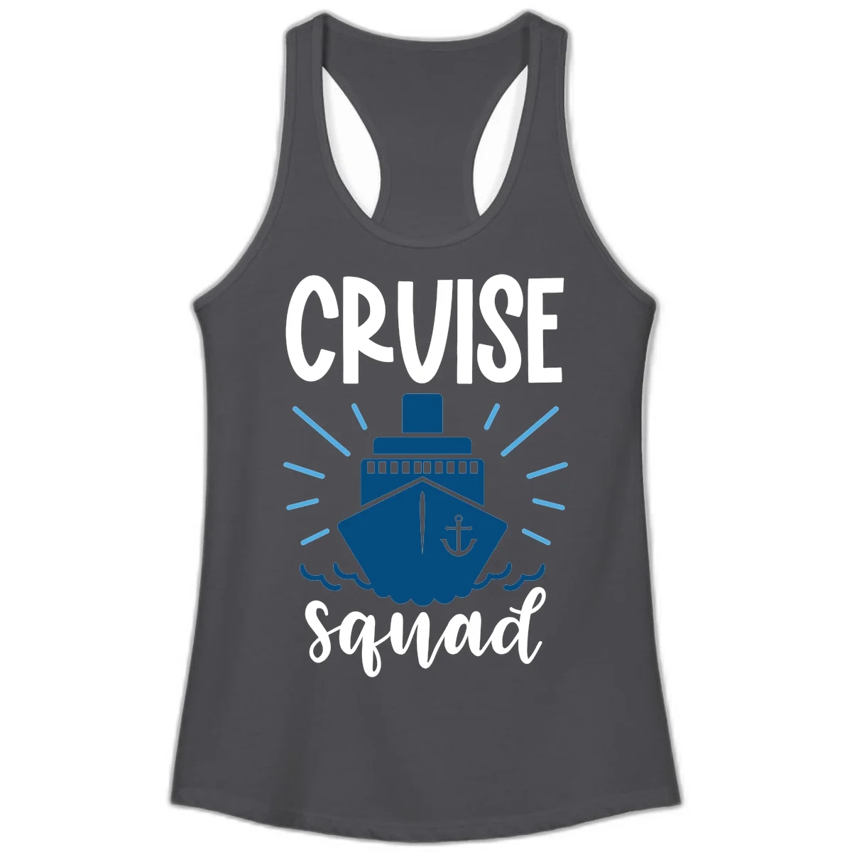 Cruise Squad Ship Anchor Design Ladies Tank Top in Solid Dark Gray