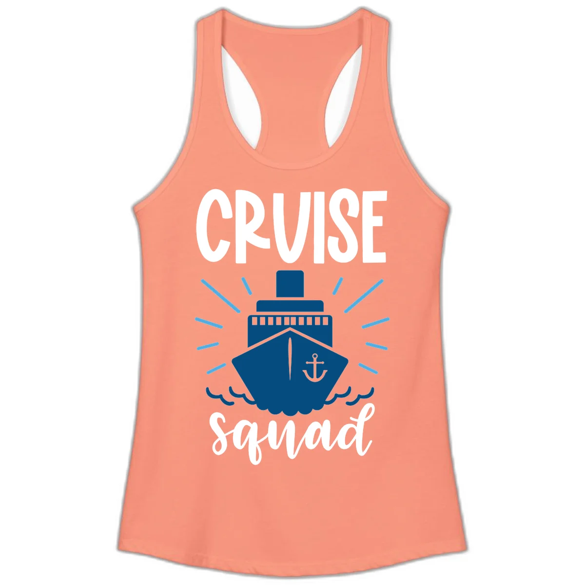 Cruise Squad Ship Anchor Design Ladies Tank Top in Solid Light Orange