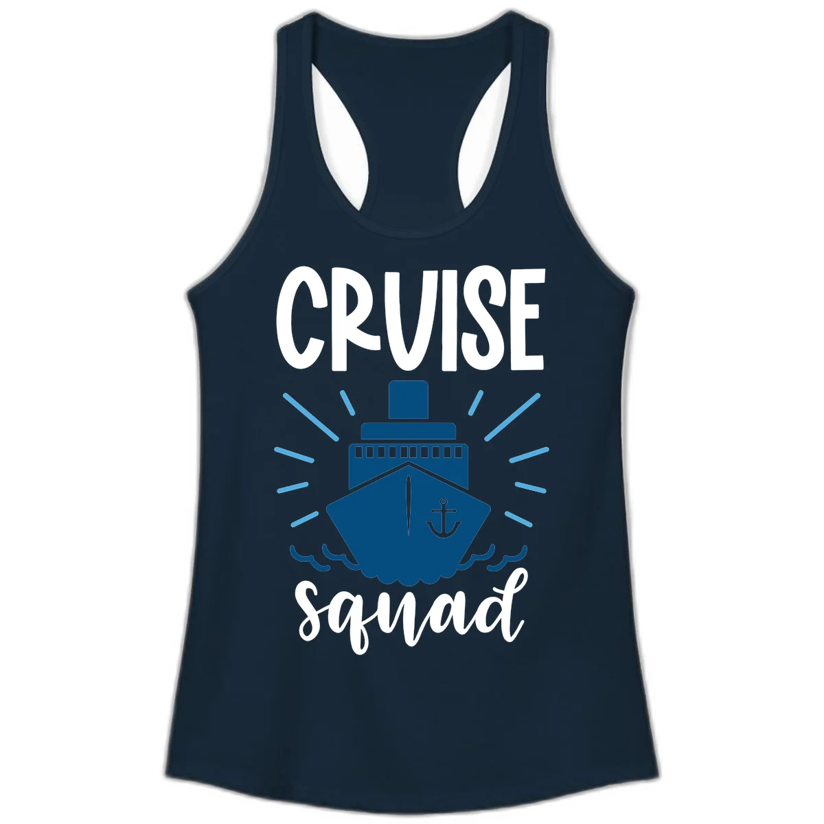 Cruise Squad Ship Anchor Design Ladies Tank Top in Solid Midnight Navy