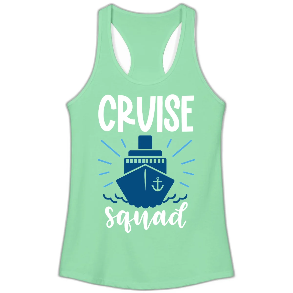 Cruise Squad Ship Anchor Design Ladies Tank Top in Solid Mint