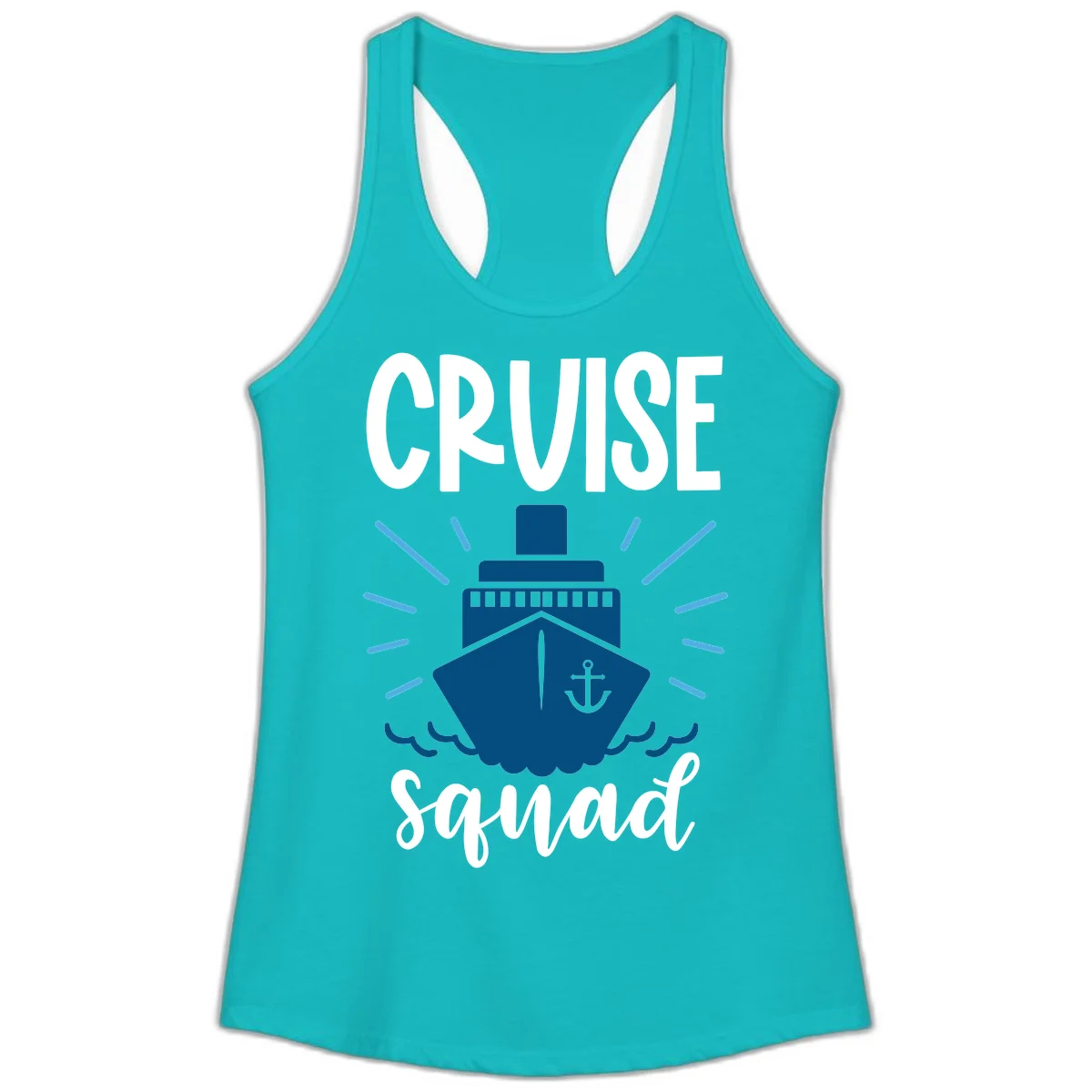 Cruise Squad Ship Anchor Design Ladies Tank Top in Tahiti Blue
