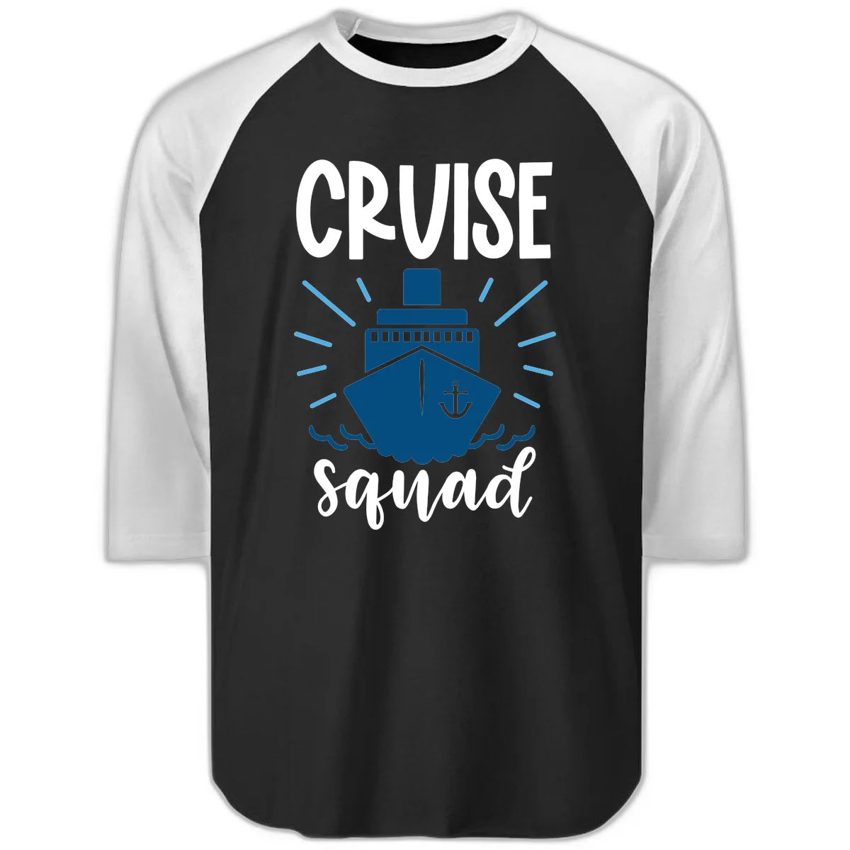 Cruise Squad Ship Anchor Design Raglan 3/4 Tee in Black White