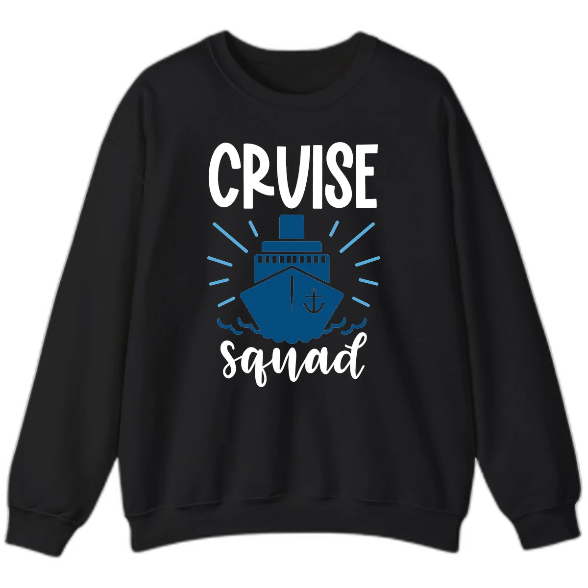 Cruise Squad Ship Anchor Design Crewneck Sweatshirt in Black