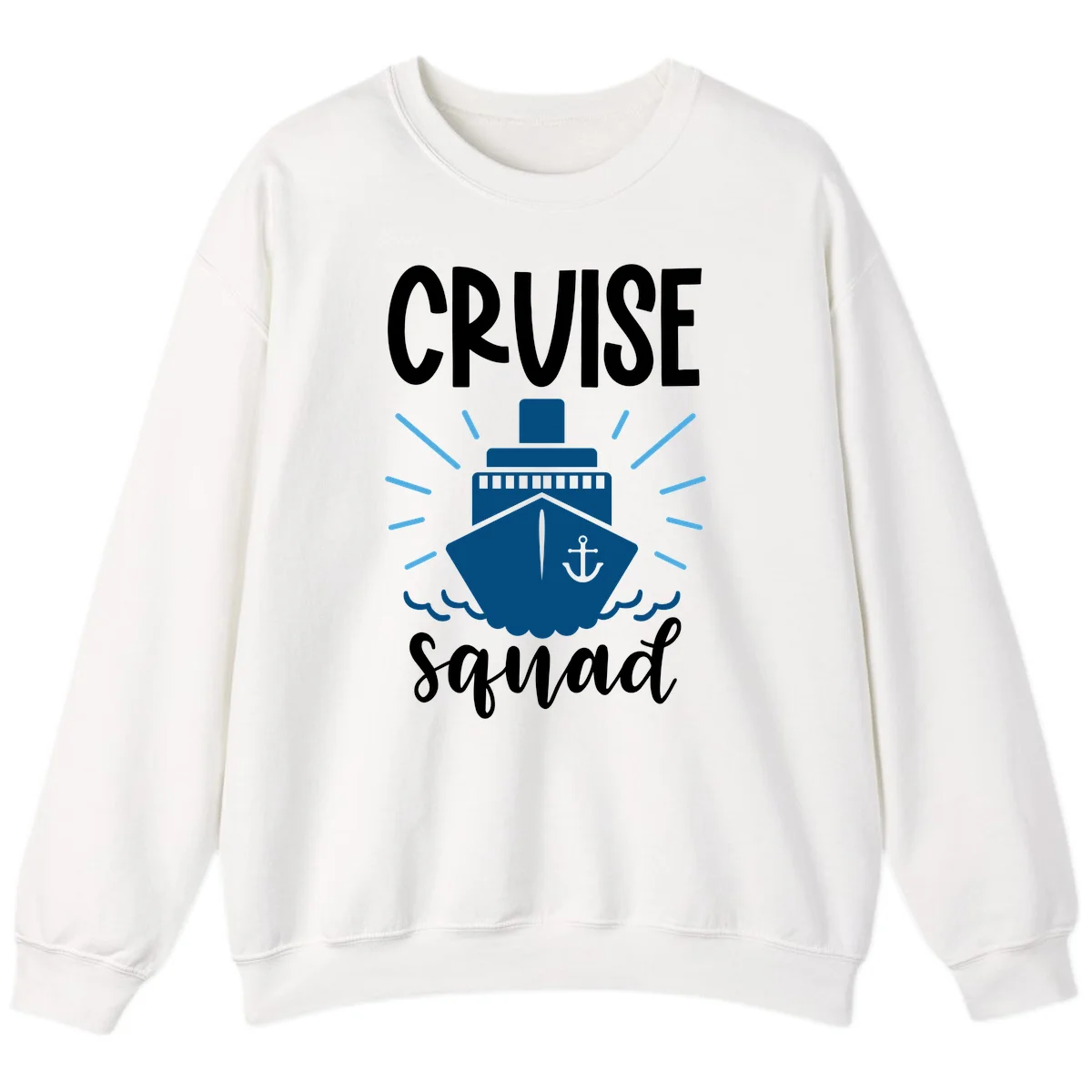 Cruise Squad Ship Anchor Design Crewneck Sweatshirt in White
