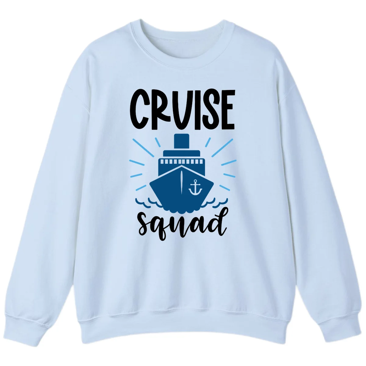 Cruise Squad Ship Anchor Design Crewneck Sweatshirt in Light Blue