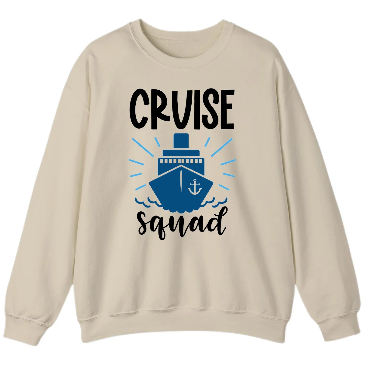 Cruise Squad Ship Anchor Design Crewneck Sweatshirt in Sand