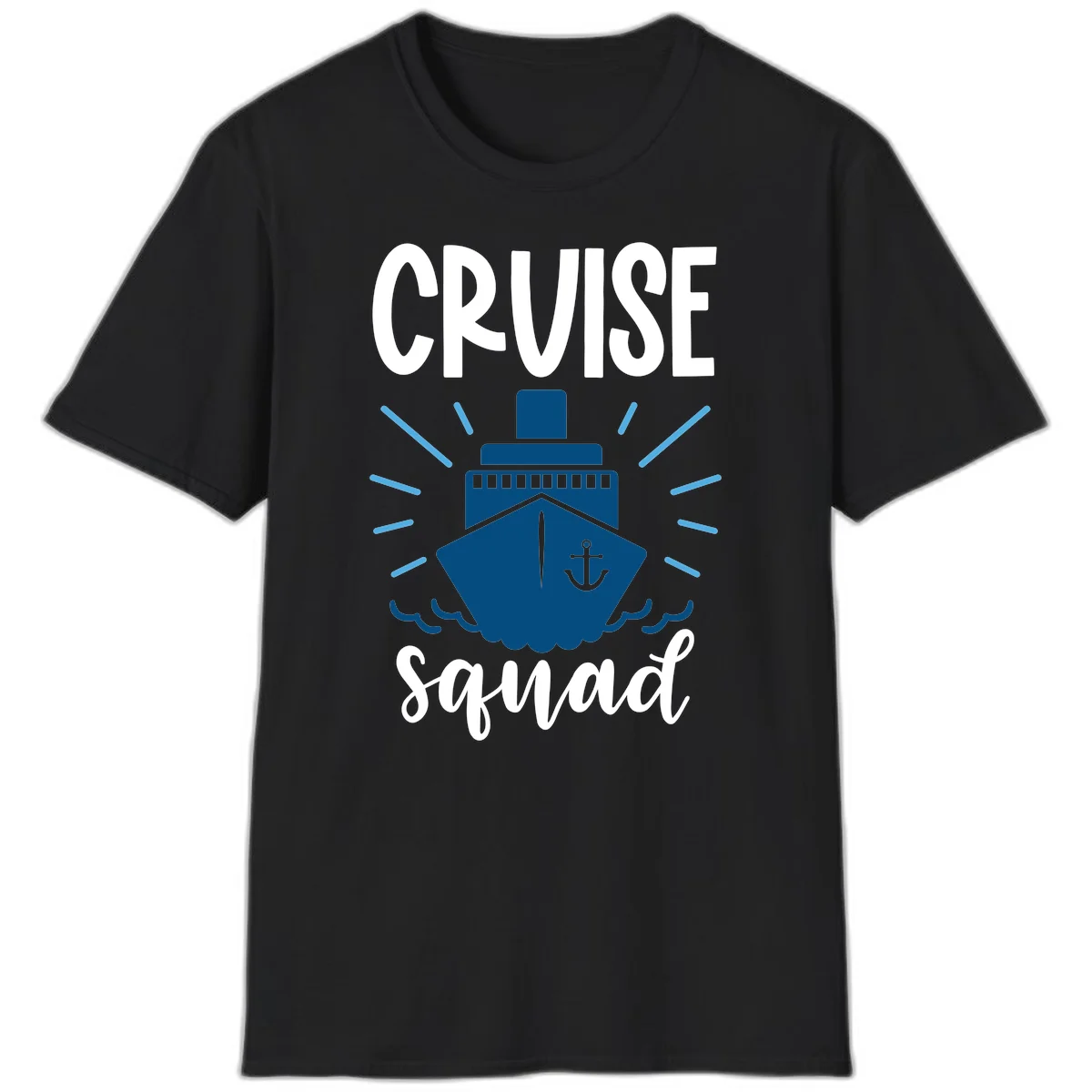Cruise Squad Ship Anchor Design Vacation T-Shirt in Black