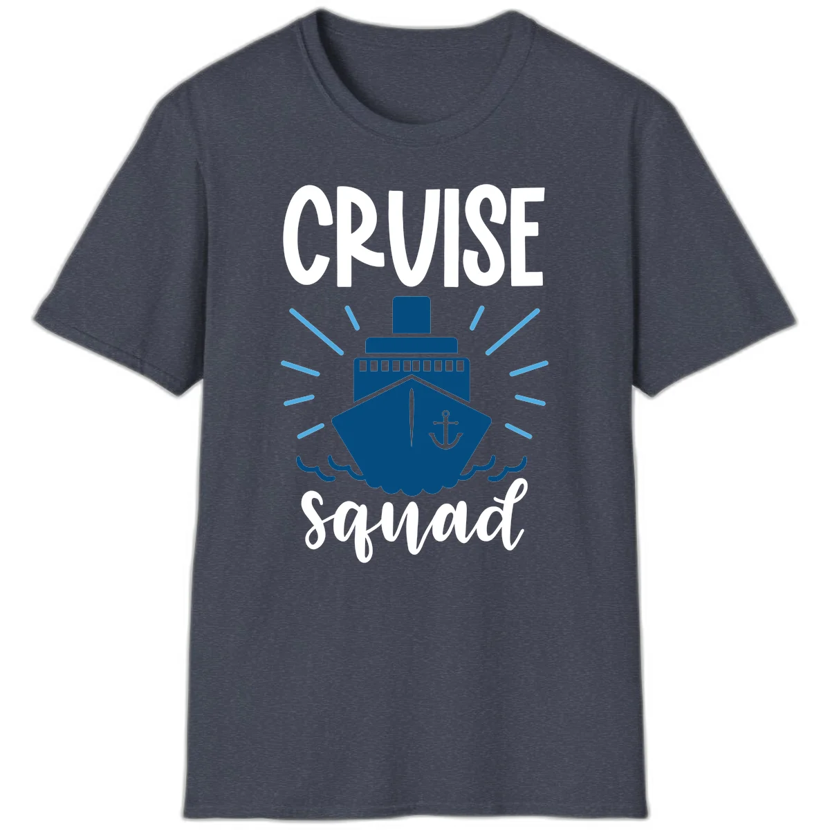 Cruise Squad Ship Anchor Design Vacation T-Shirt in Heather Navy