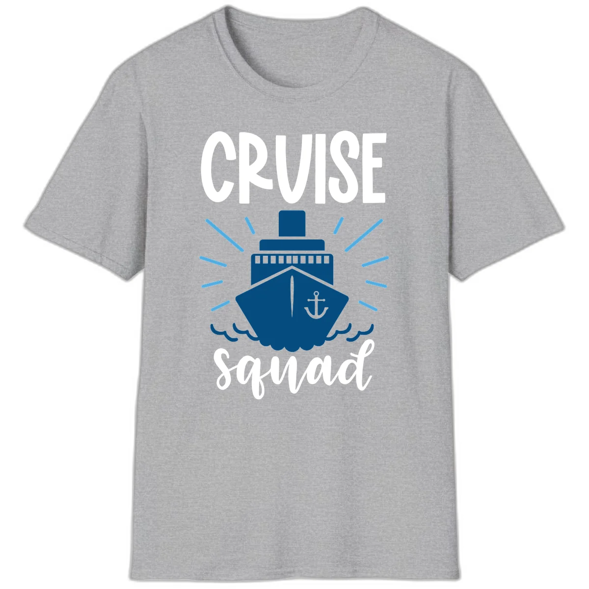 Cruise Squad Ship Anchor Design Vacation T-Shirt in Sport Grey