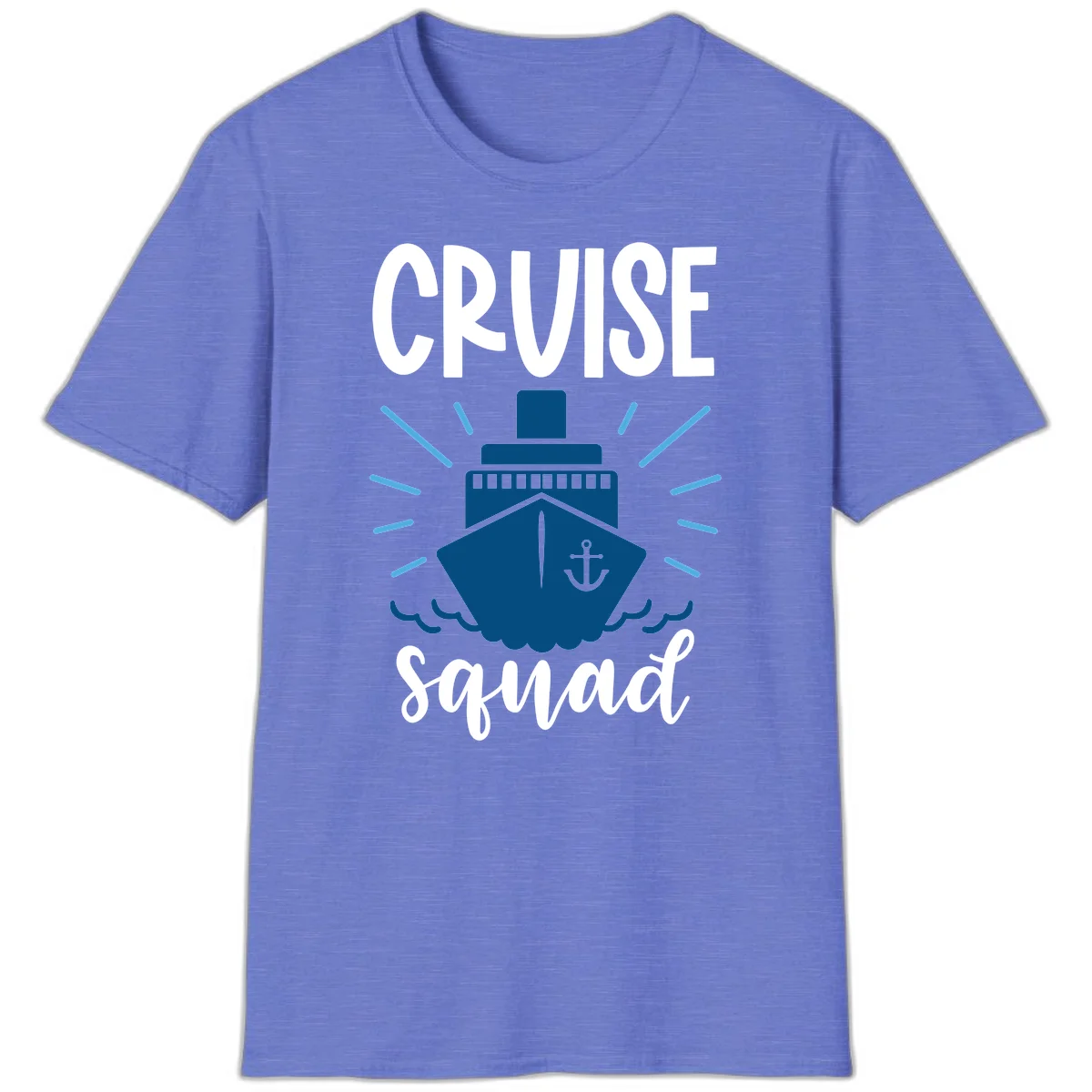 Cruise Squad Ship Anchor Design Vacation T-Shirt in Heather Royal