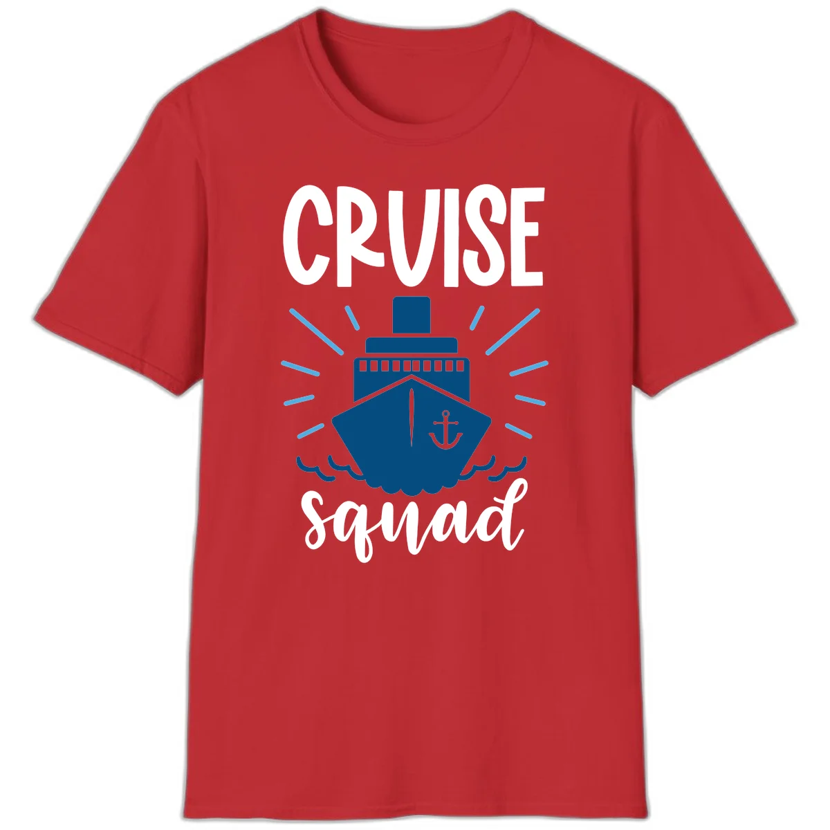 Cruise Squad Ship Anchor Design Vacation T-Shirt in Red
