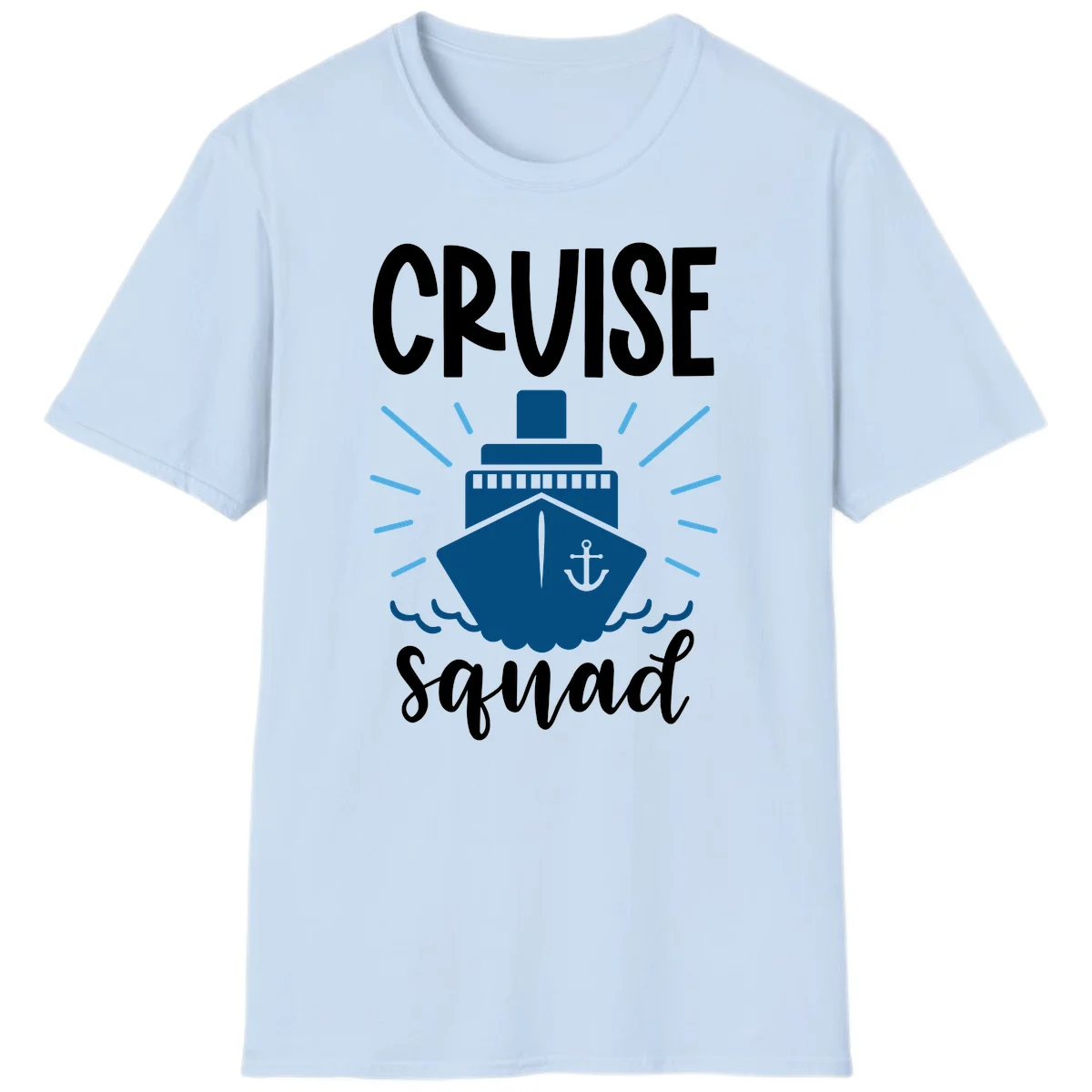 Cruise Squad Ship Anchor Design Vacation T-Shirt in Light Blue