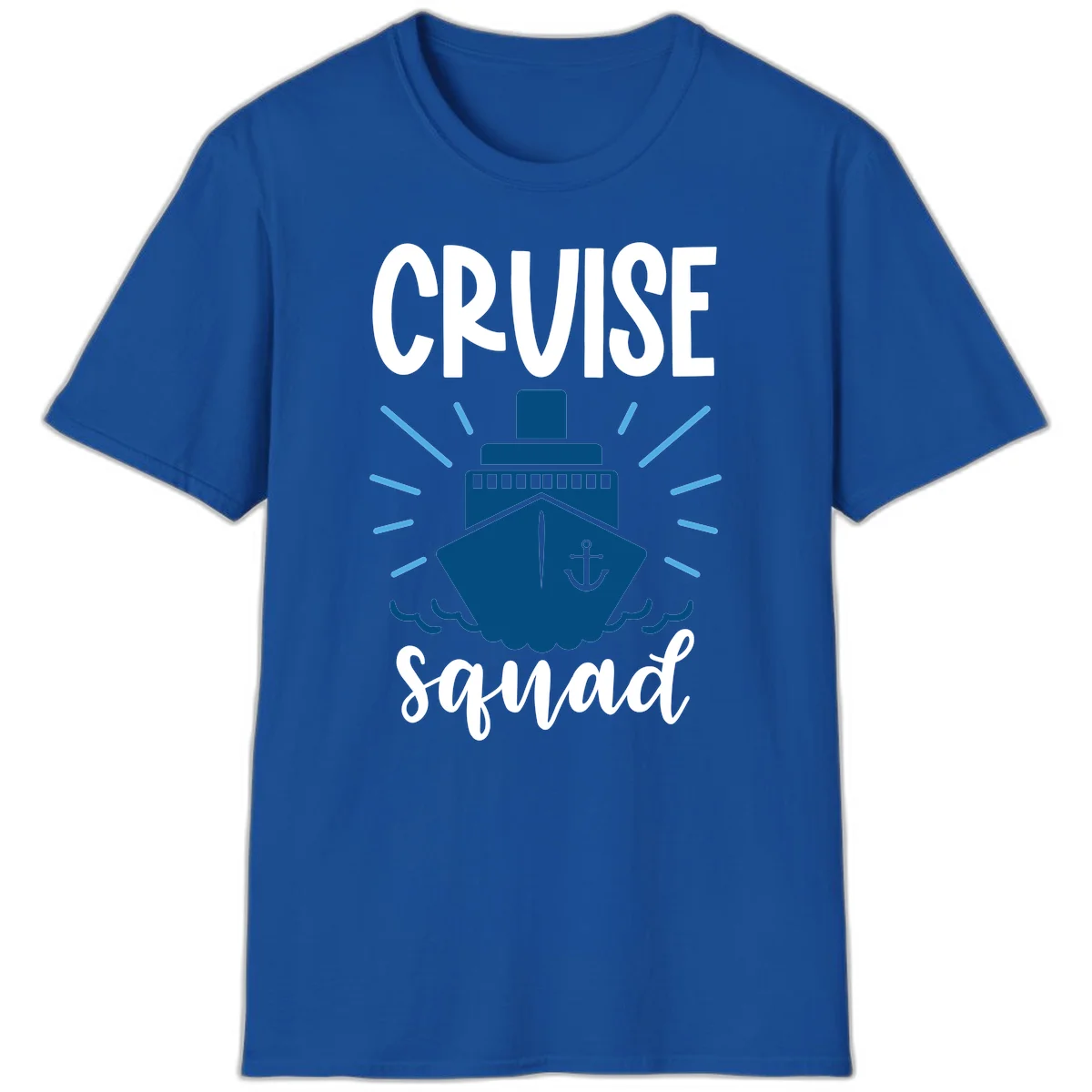Cruise Squad Ship Anchor Design Vacation T-Shirt in Royal