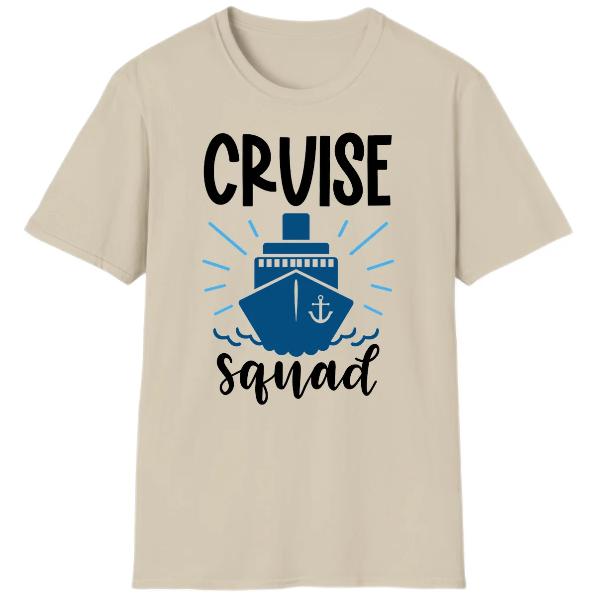 Cruise Squad Ship Anchor Design Vacation T-Shirt in Sand